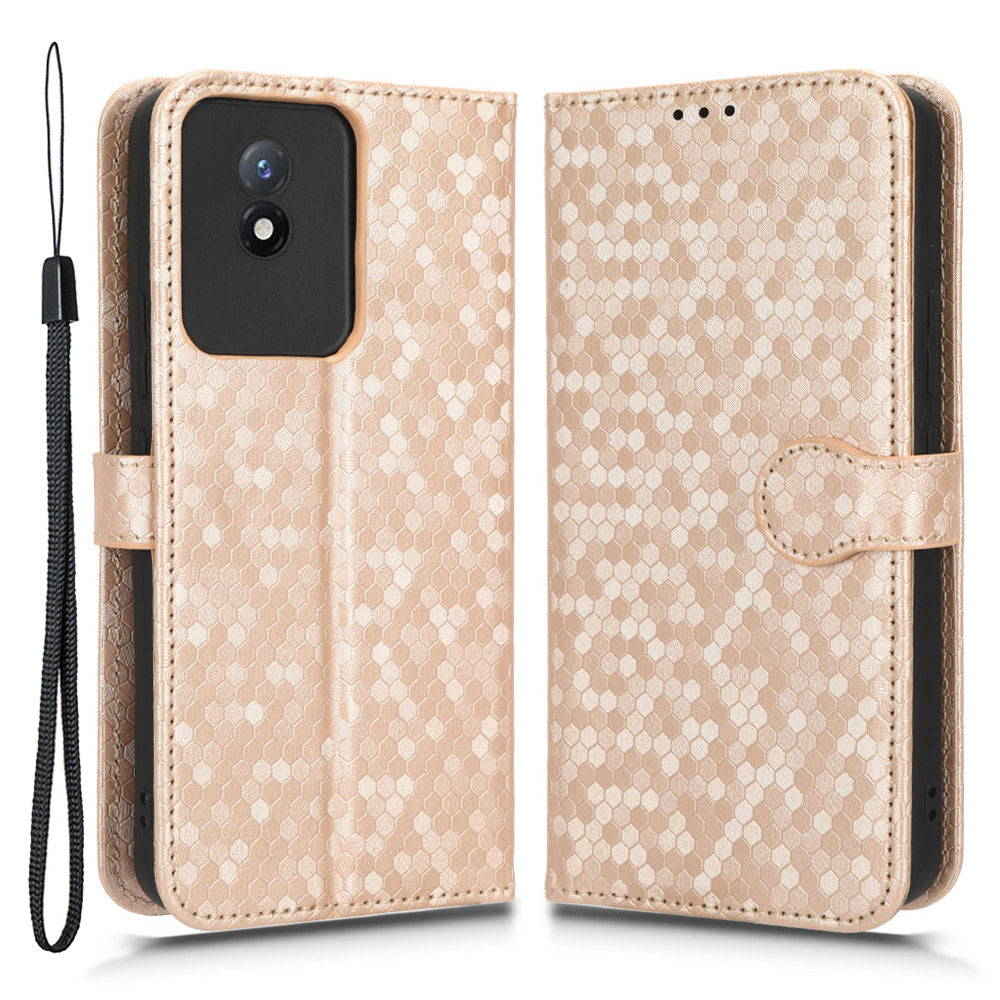 For vivo Y02 4G Dot Pattern Imprinted Phone Cover PU Leather Shockproof Wallet Stand Case with Wrist Strap For vivo Y02 4G Dot Pattern Imprinted Phone Cover PU Leather Shockproof Wallet Stand Case with Wrist Strap